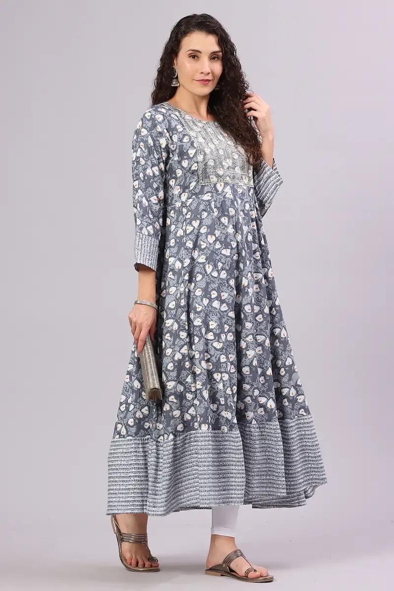 Cotton Blend Sequined A-Line Kurti for Women - product media