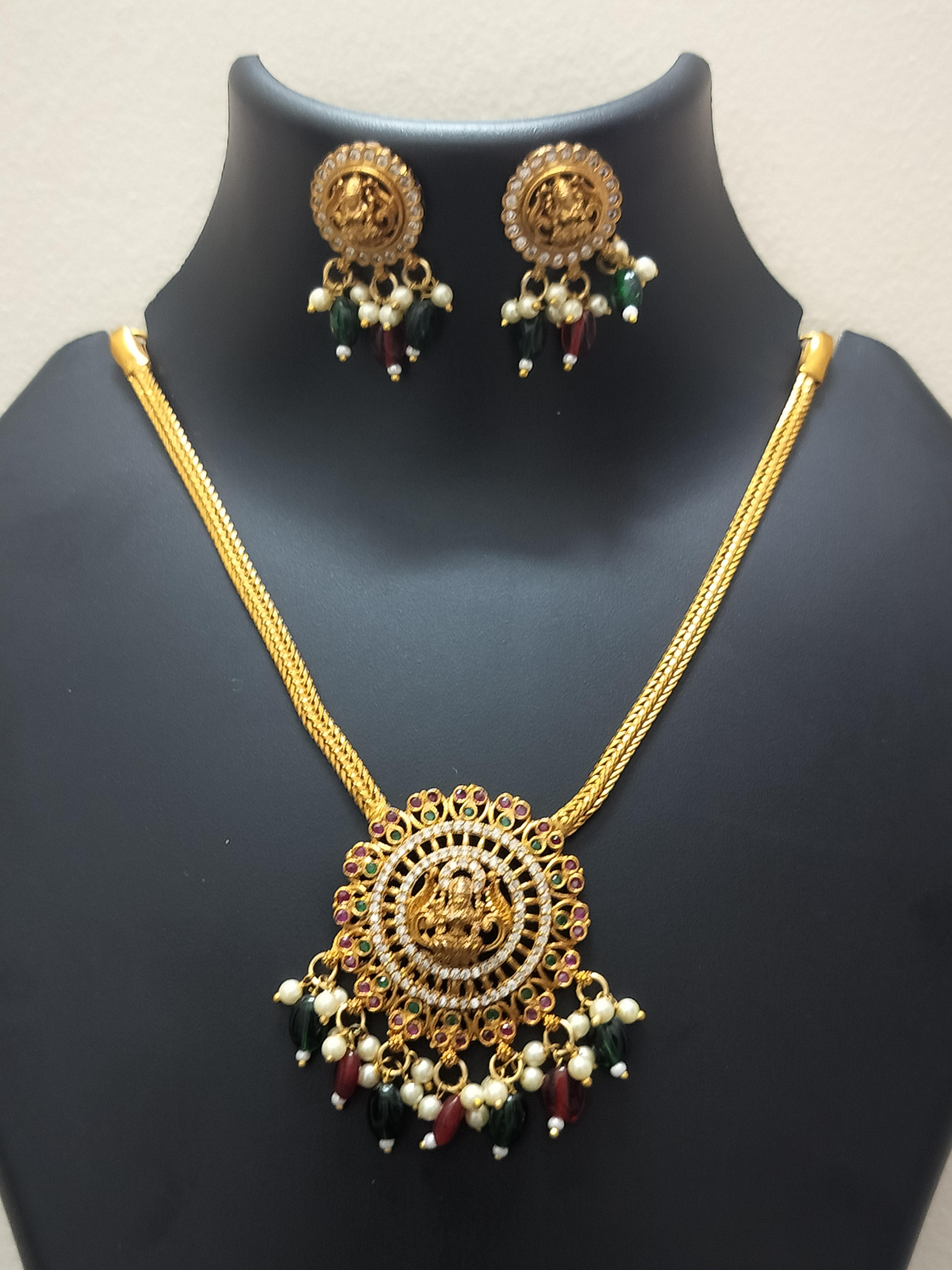 Elegant lakshmi coin pendant,pearl drop - product media