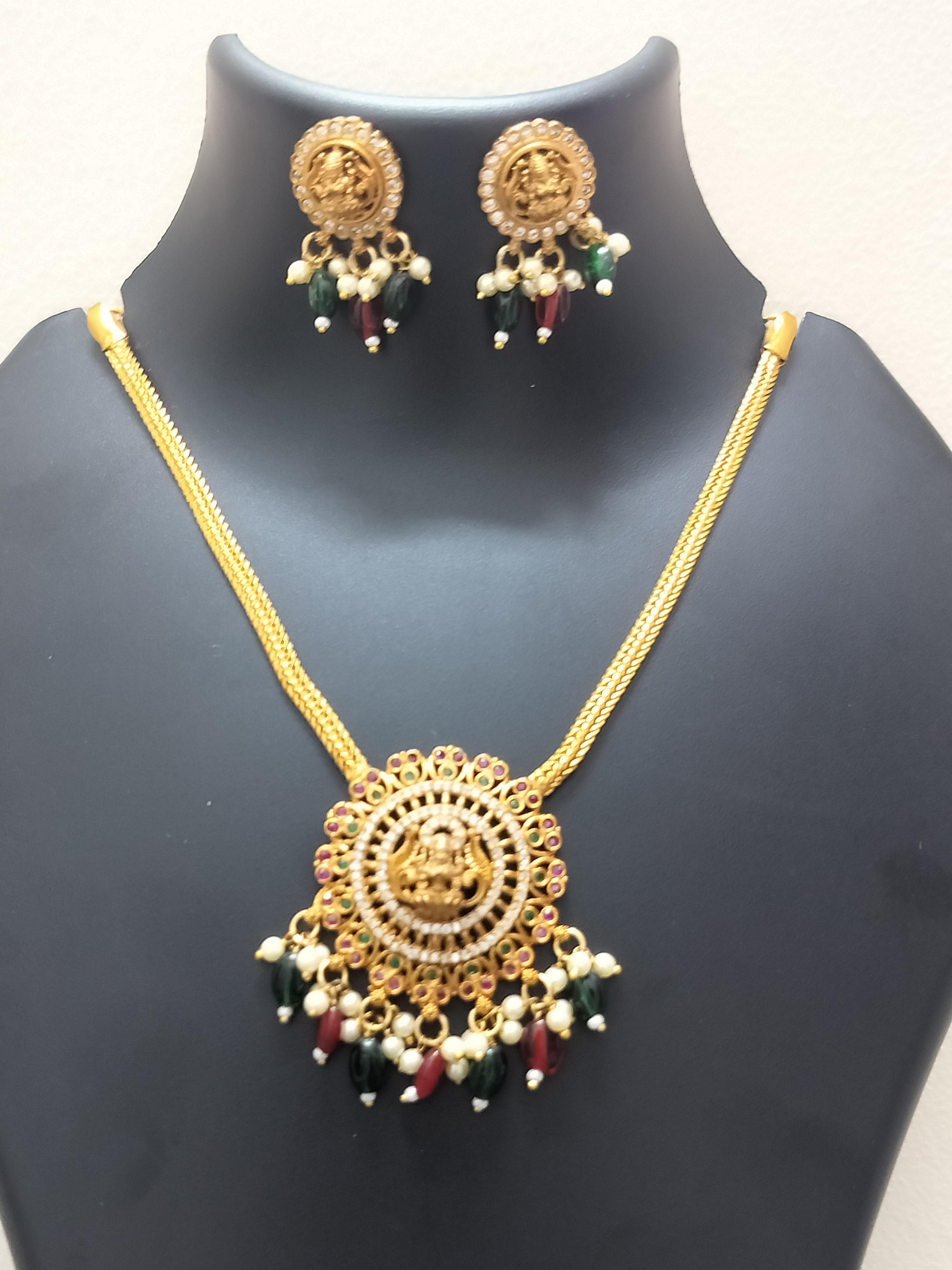 Elegant lakshmi coin pendant,pearl drop - product media