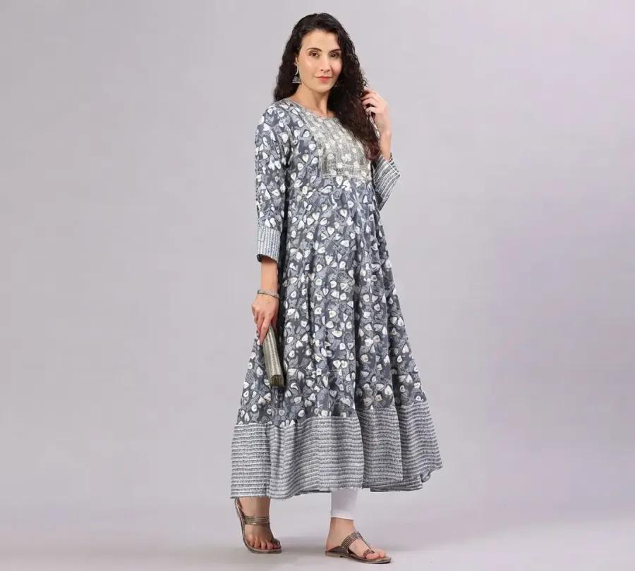 Cotton Blend Sequined A-Line Kurti for Women