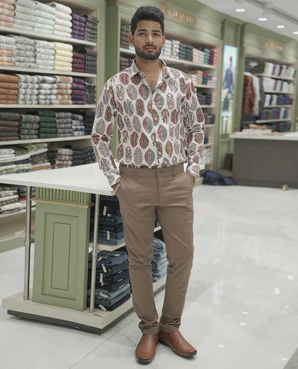 Cream-Brown Cotton-Blended Casual Shirt - product media