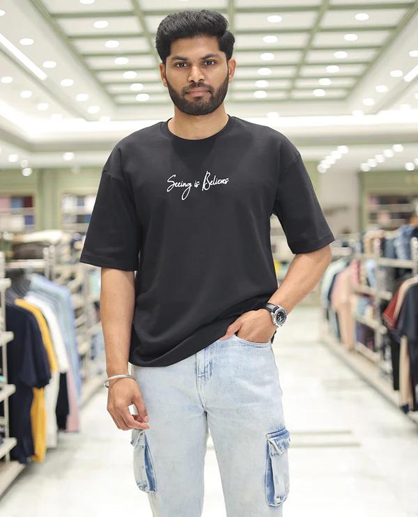 Black Glow in the Dark Cotton-Blended T-Shirt