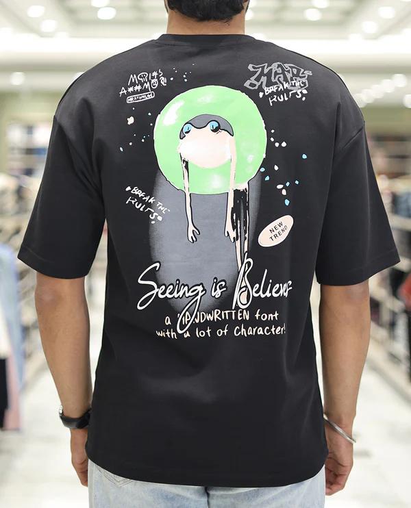 Black Glow in the Dark Cotton-Blended T-Shirt - product media